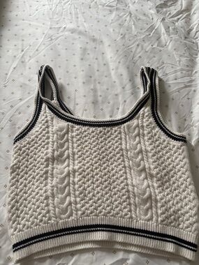 Elodie Cream Knit Cable Tank with Black Trim